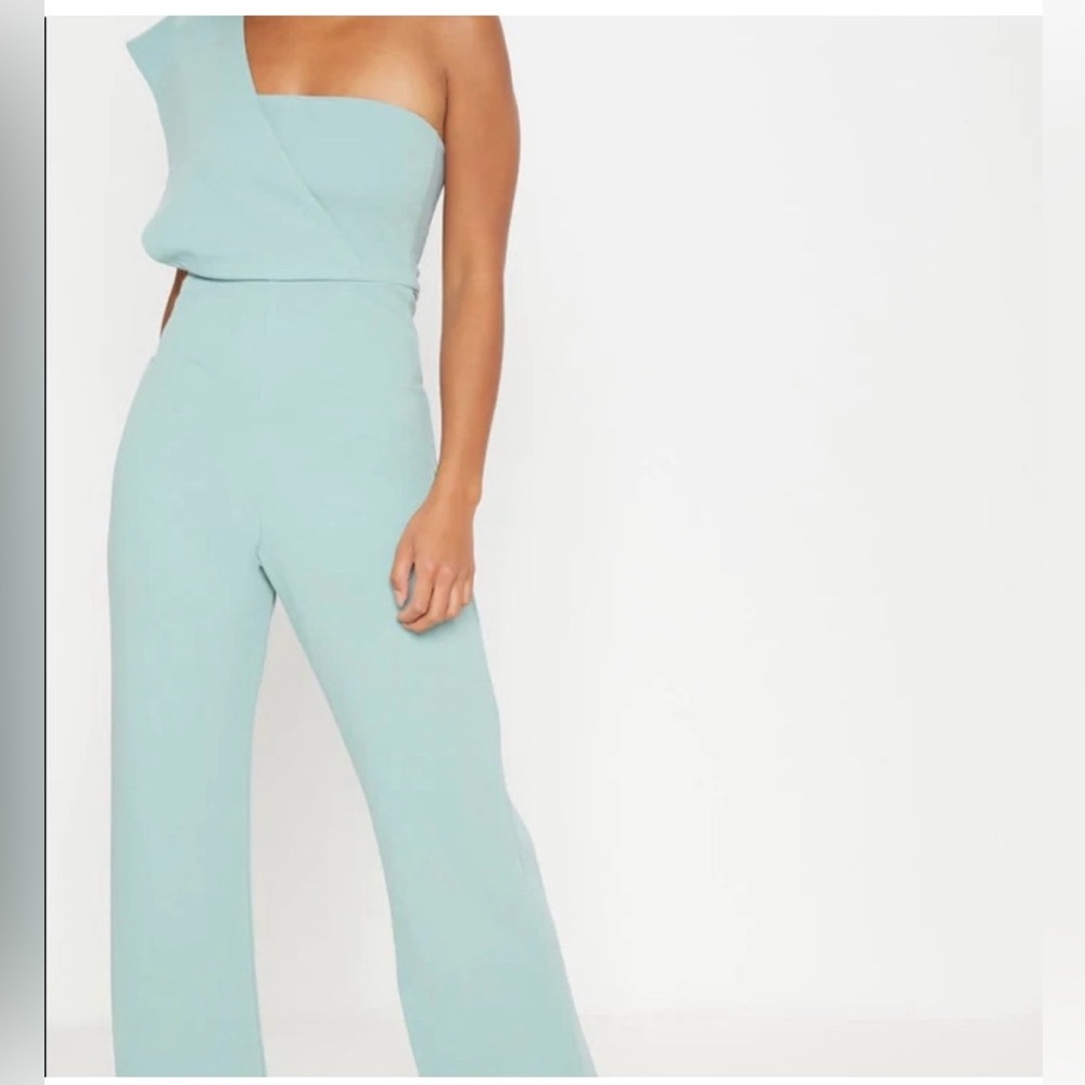 PrettyLittleThing One-Shoulder Jumpsuit in Light Blue